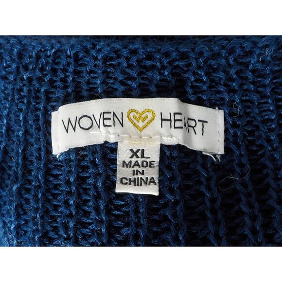 Woven Heart Women XL Blue Sweater V-Neck Front Twist Knot Loose Knit Long Sleeve - Picture 7 of 10